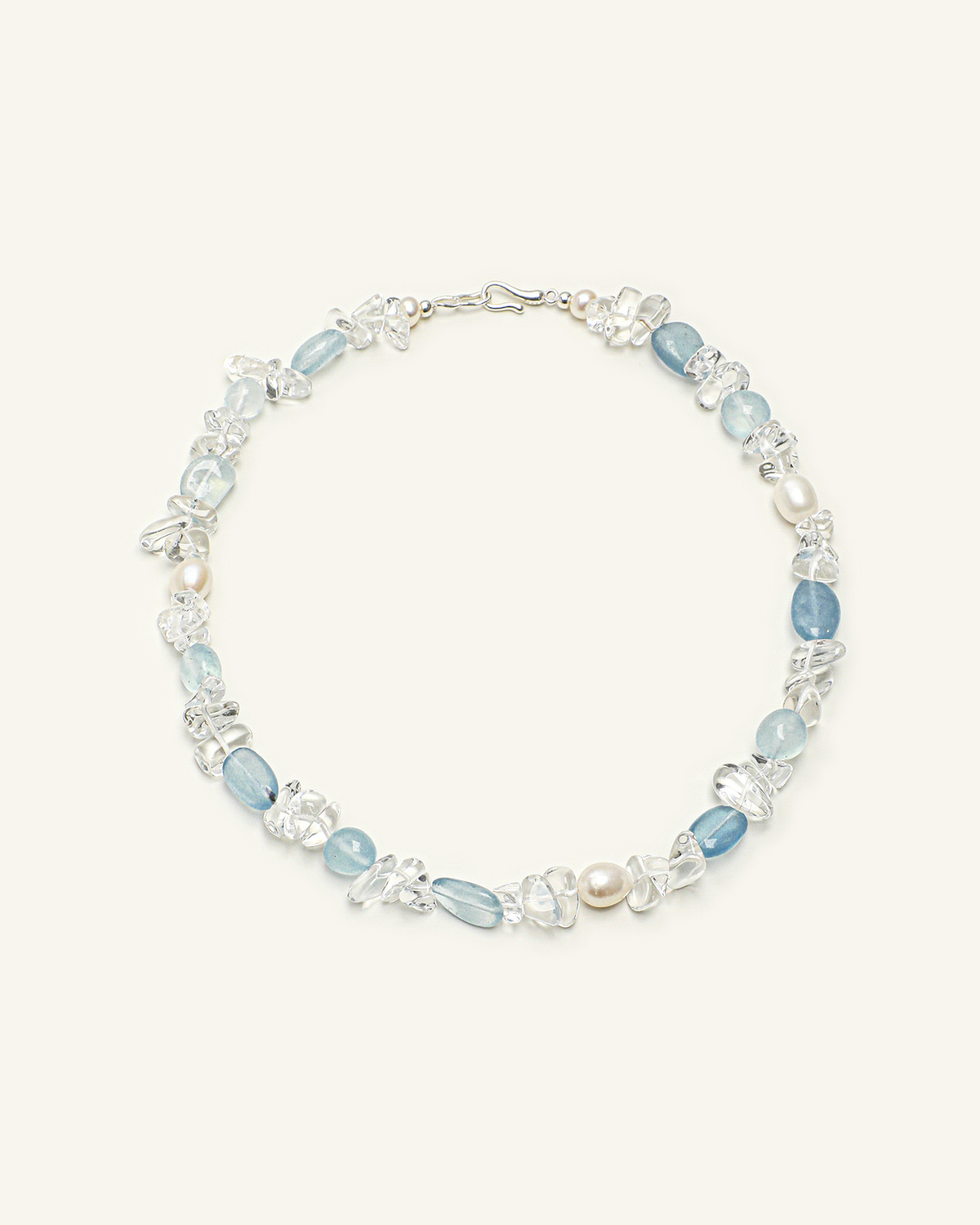 Aquamarine, Clear Quartz & Pearl Necklace, product view