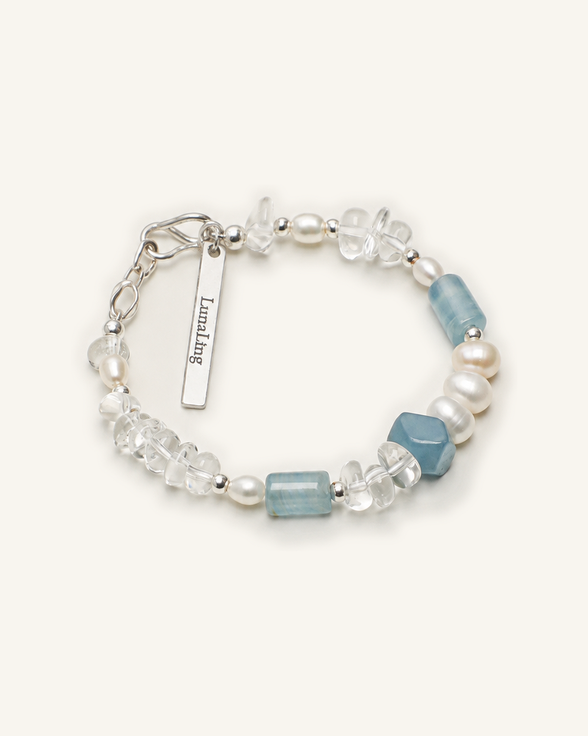 Blue Calcite, Clear Quartz & Pearl Bracelet, product view