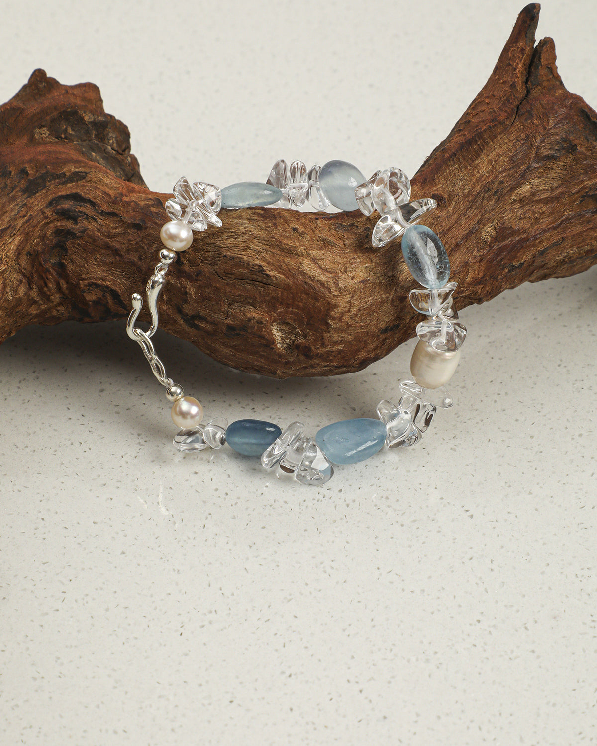Aquamarine, Clear Quartz & Pearl Bracelet, alternate view 1