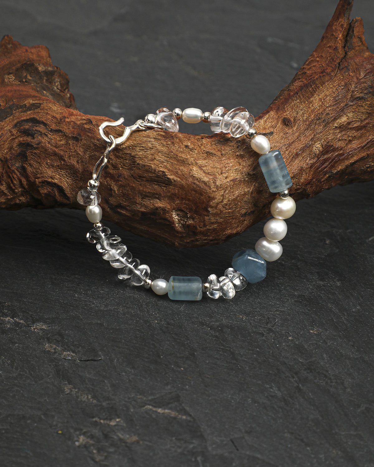 Blue Calcite, Clear Quartz & Pearl Bracelet, alternate view 1