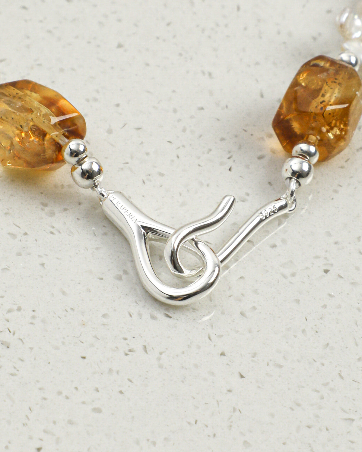 Citrine & Baroque Pearl Necklace, close-up detail 1