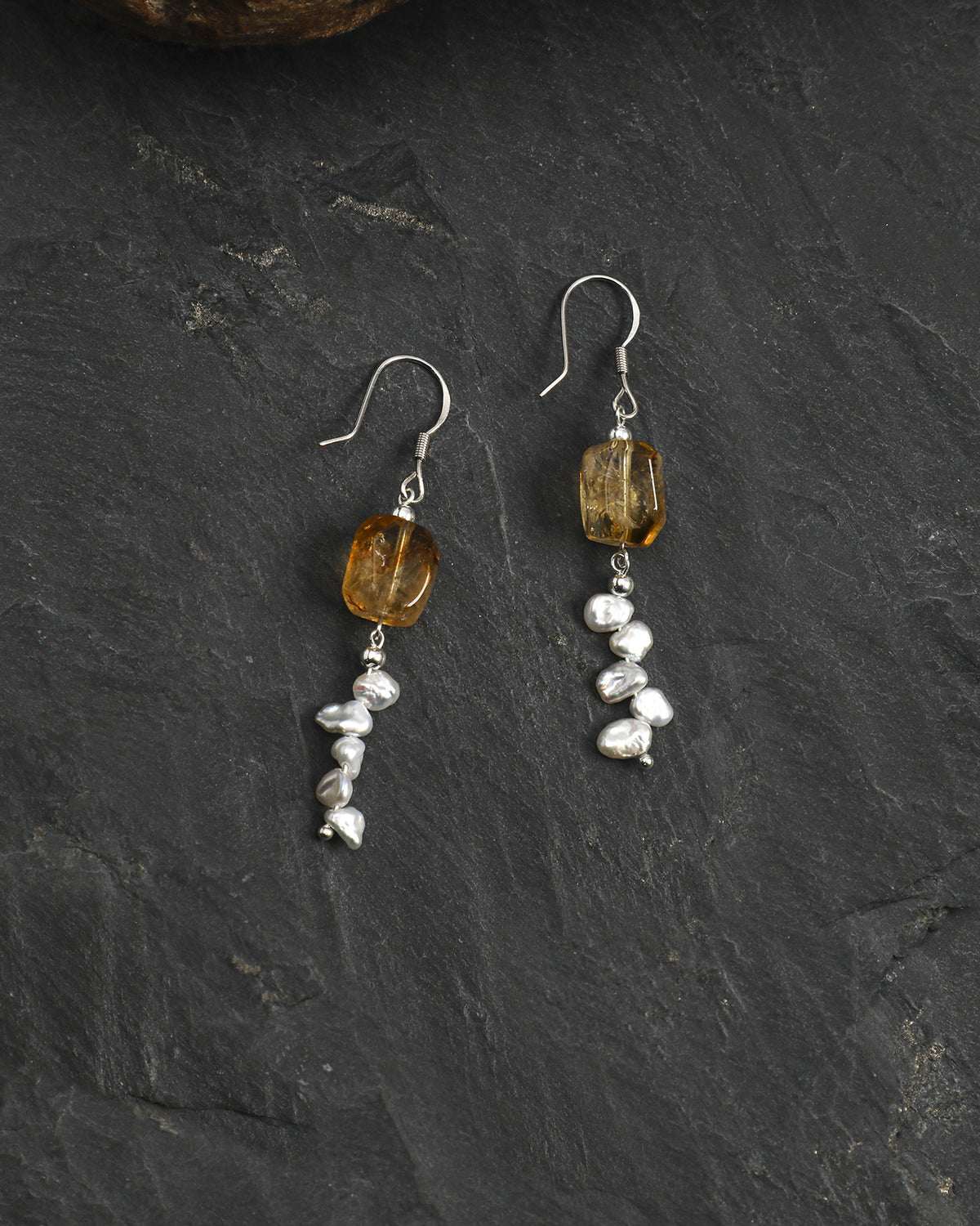 Faceted Citrine & Baroque Pearl Drop Earrings, alternate view 1