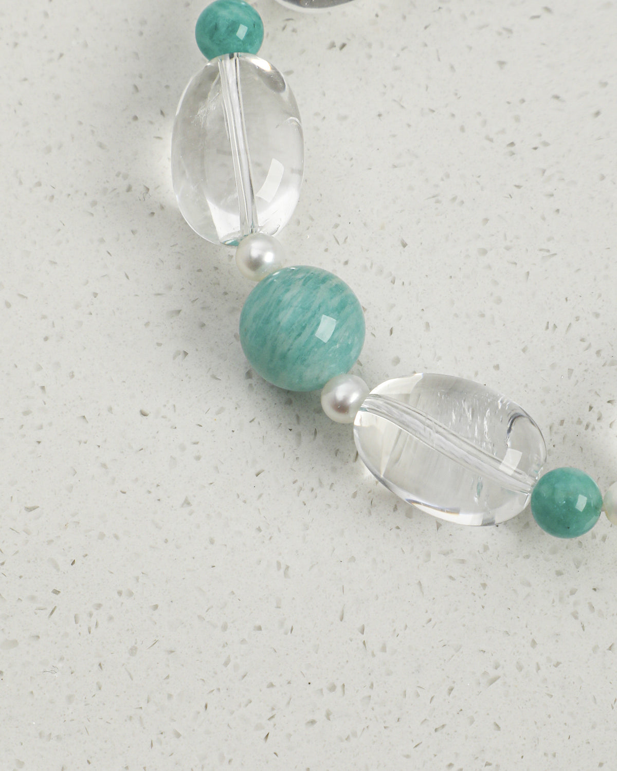 Amazonite, Clear Quartz & Pearl Bracelet, close-up detail 3