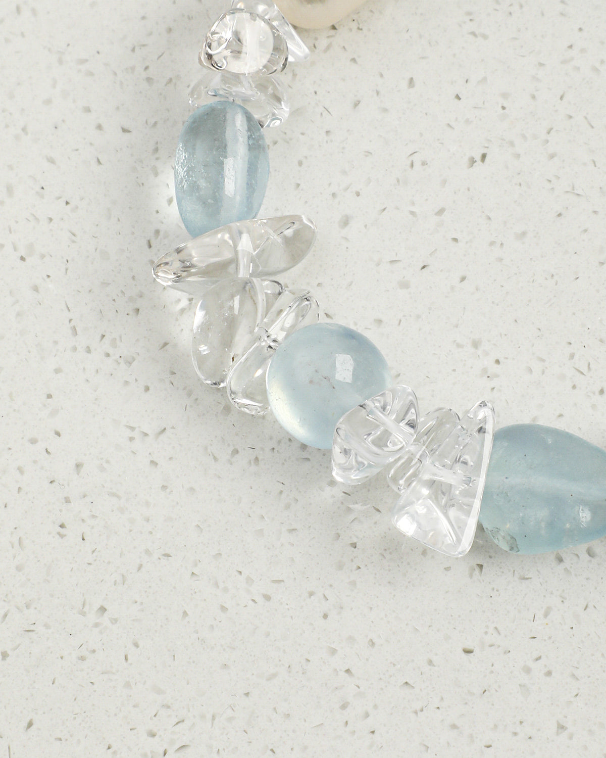Aquamarine, Clear Quartz & Pearl Bracelet, close-up detail 3
