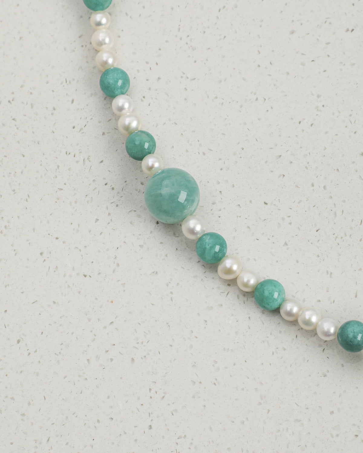 Amazonite, Clear Quartz & Pearl Necklace, close-up detail 4