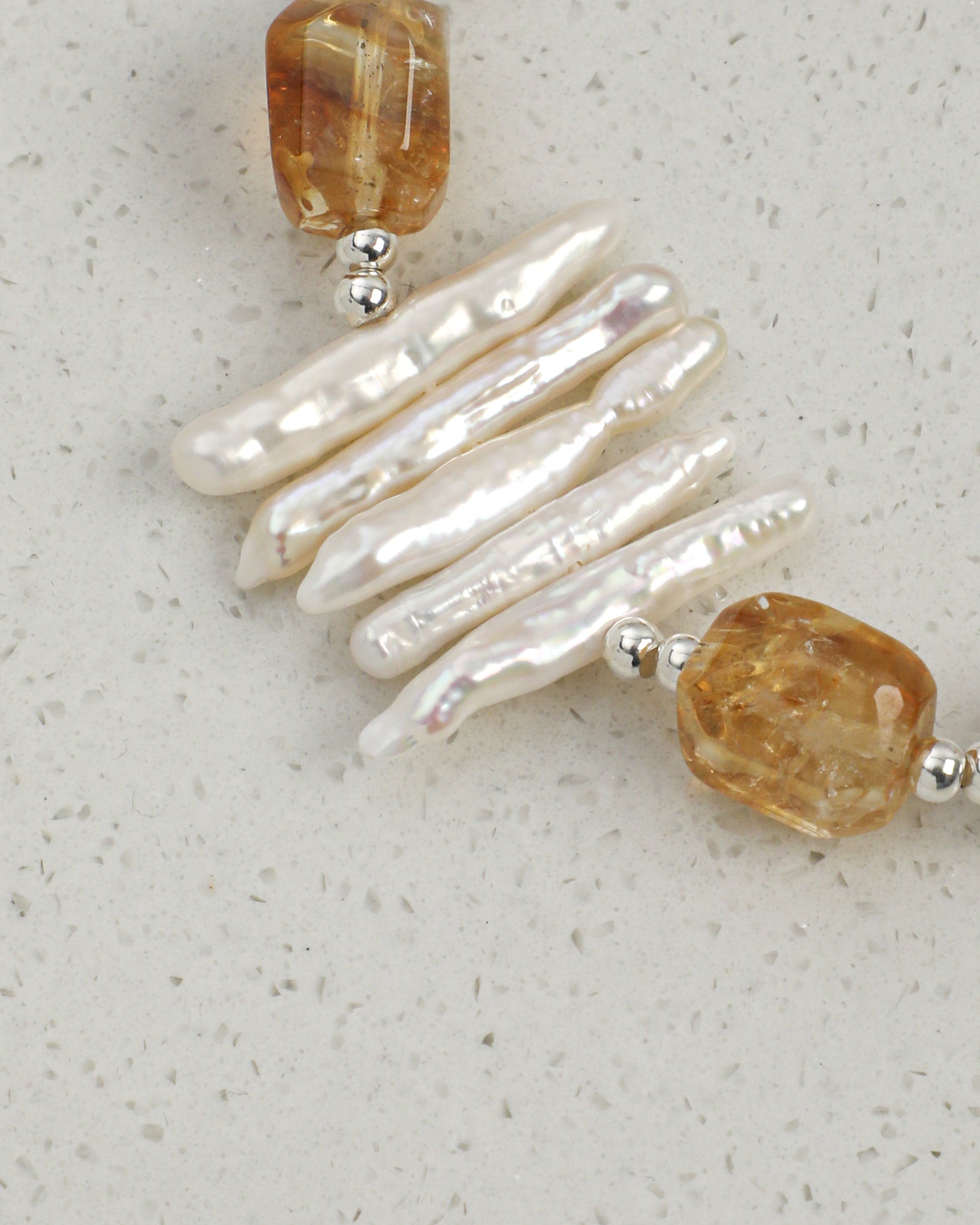 Citrine & Baroque Pearl Bracelet, close-up detail 1