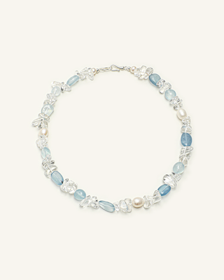 Aquamarine, Clear Quartz & Pearl Necklace, product view