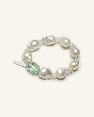 Prehnite, Green Quartz & Baroque Pearl Bracelet, product view