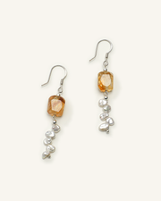 Faceted Citrine & Baroque Pearl Drop Earrings, product view