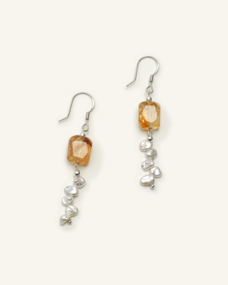 Faceted Citrine & Baroque Pearl Drop Earrings, product view