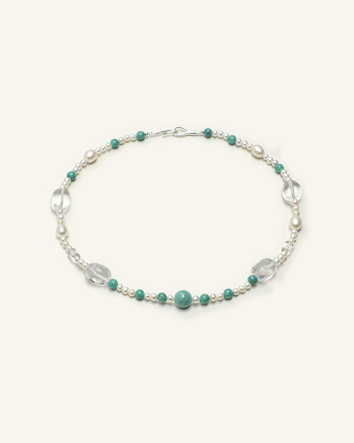 Amazonite, Clear Quartz & Pearl Necklace, product view