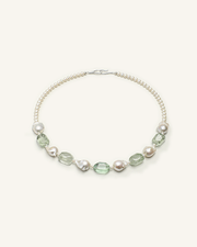 Prehnite, Green Quartz & Baroque Pearl Necklace, product view
