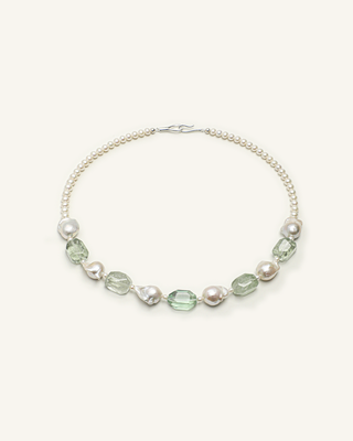 Prehnite, Green Quartz & Baroque Pearl Necklace, product view