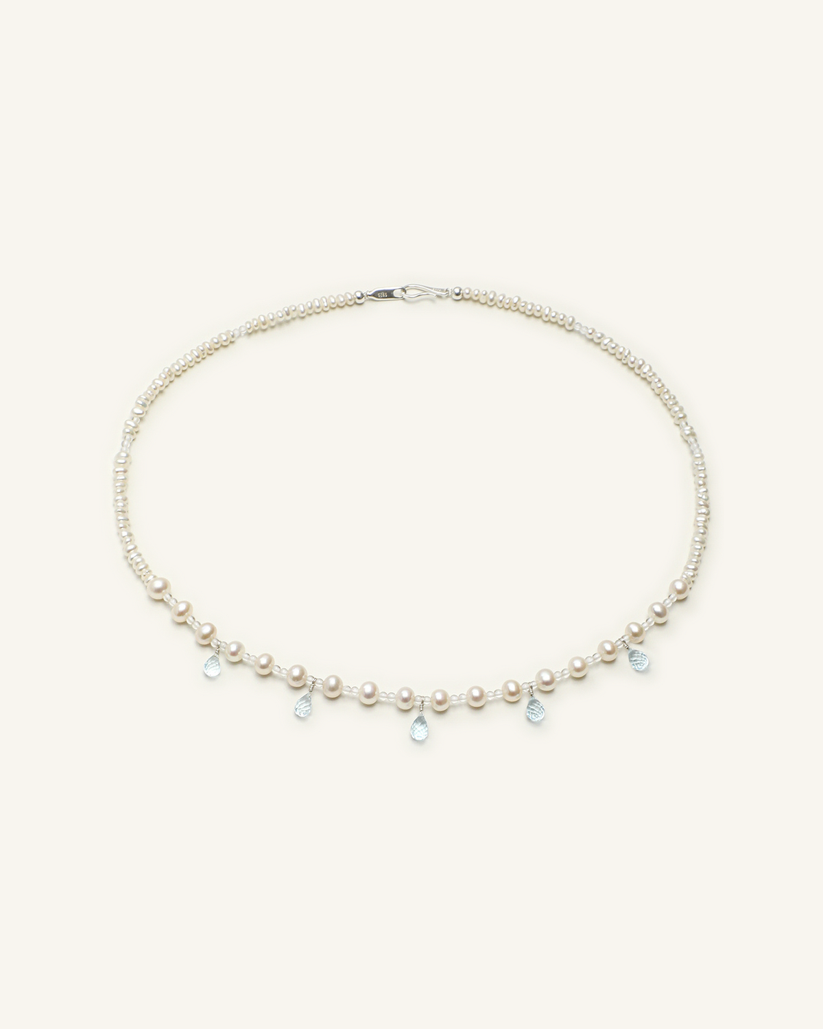 Blue Topaz, Clear Quartz & Pearl Necklace, product view
