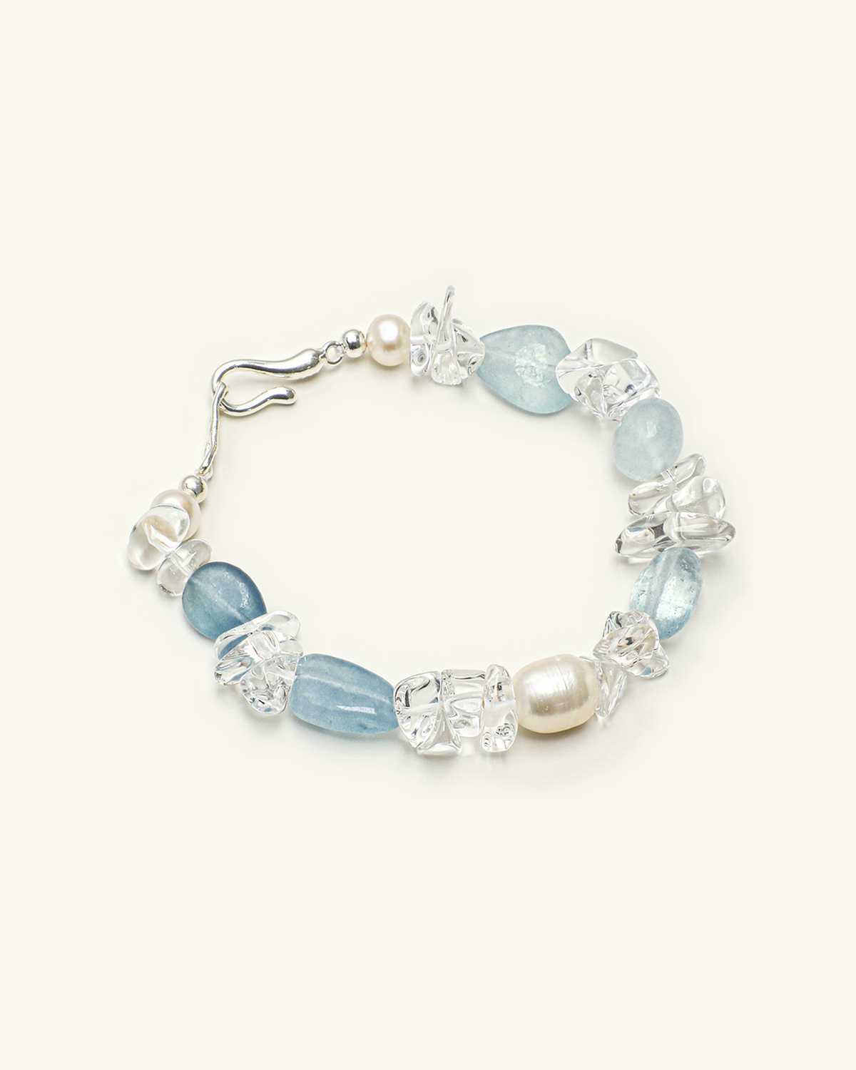Aquamarine, Clear Quartz & Pearl Bracelet, product view