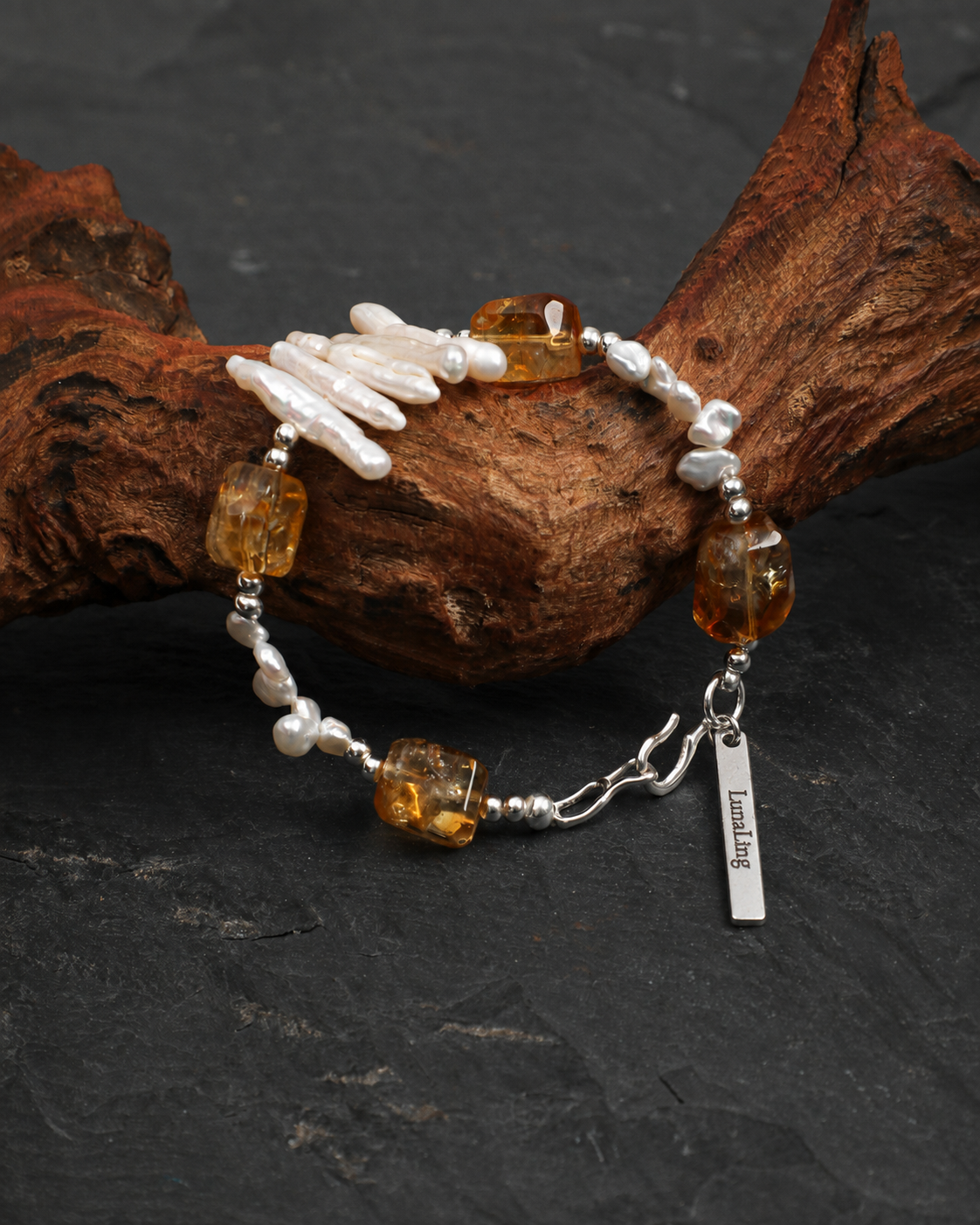 Citrine & Baroque Pearl Bracelet, alternate view 1