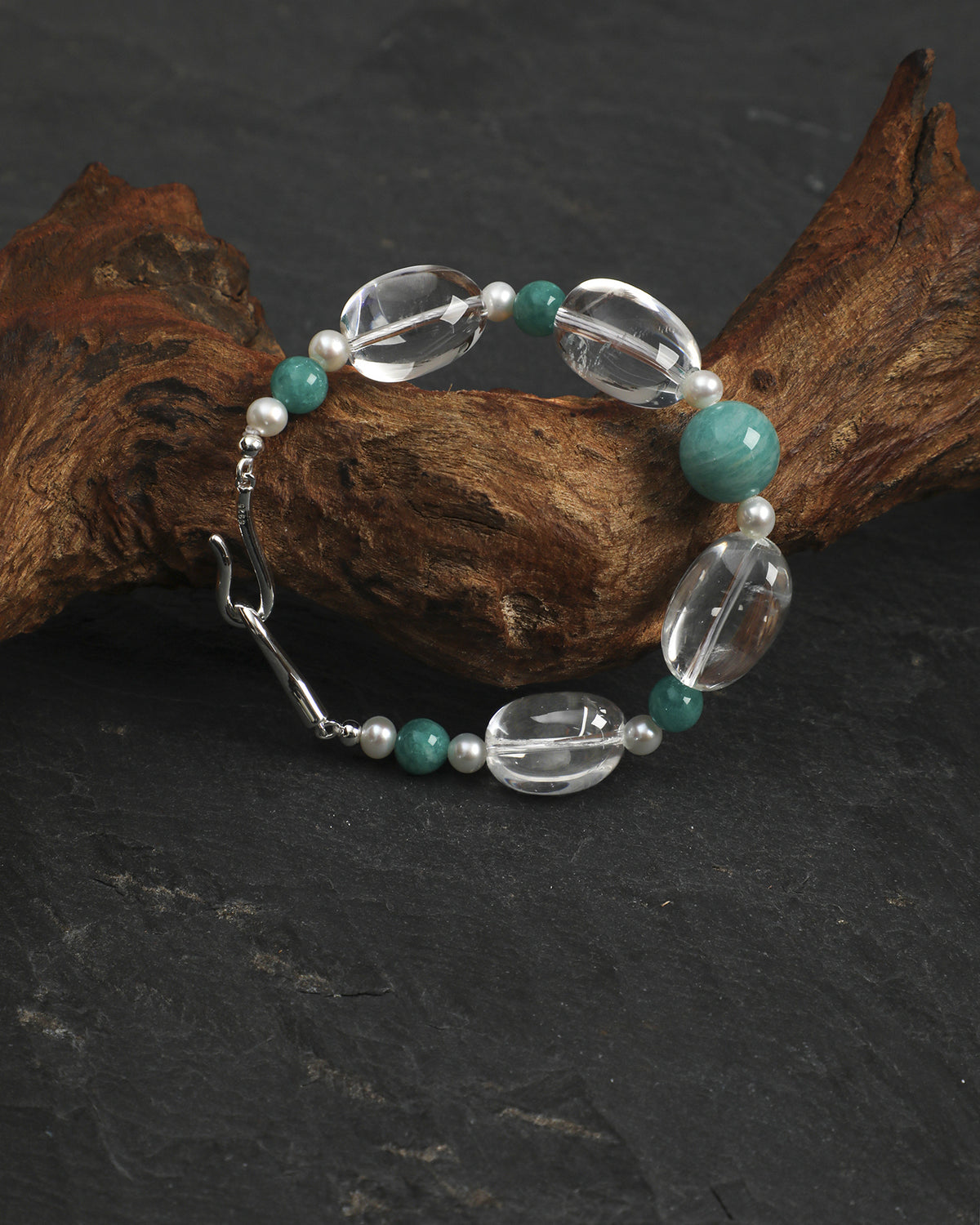 Amazonite, Clear Quartz & Pearl Bracelet, alternate view 1