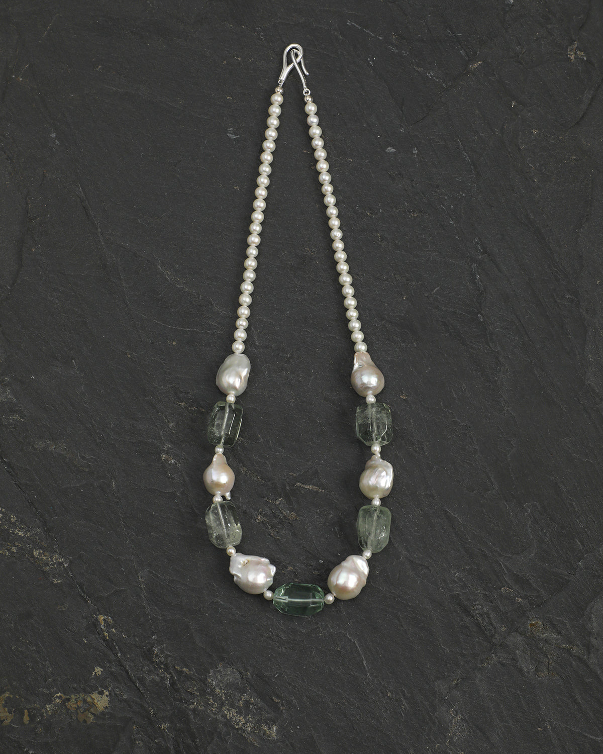 Prehnite, Green Quartz & Baroque Pearl Necklace, alternate view 1