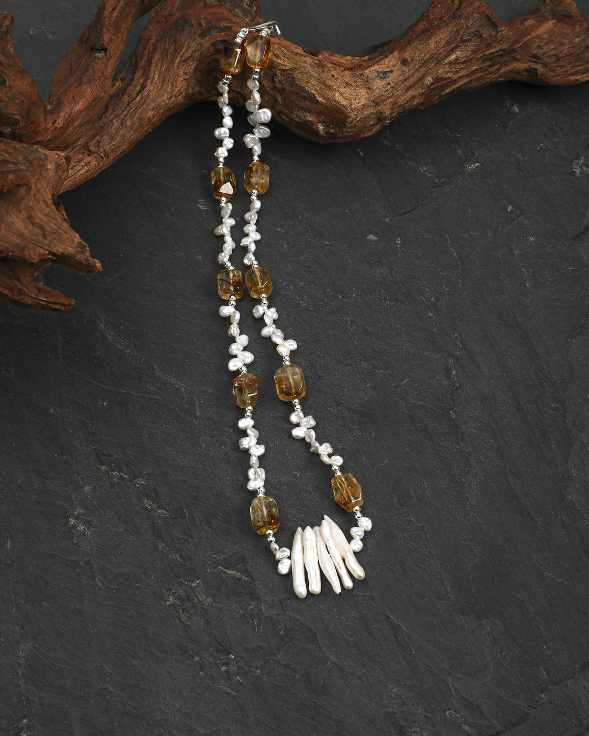 Citrine & Baroque Pearl Necklace, alternate view 1