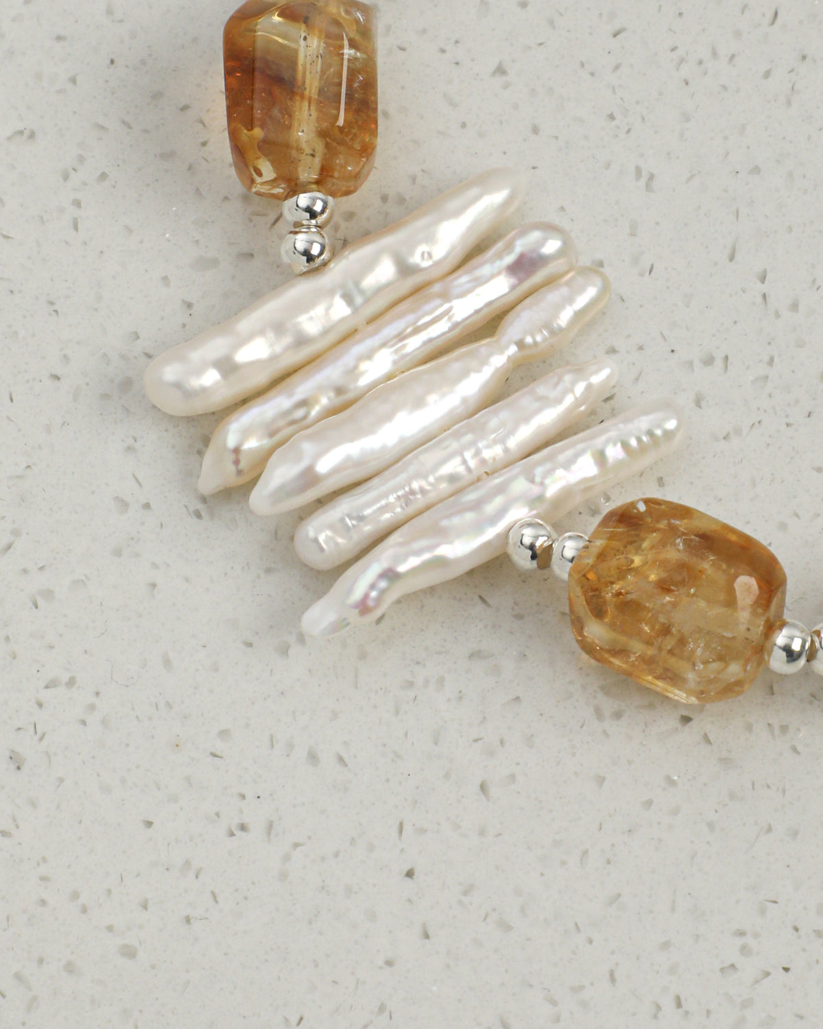 Citrine & Baroque Pearl Bracelet, close-up detail 1