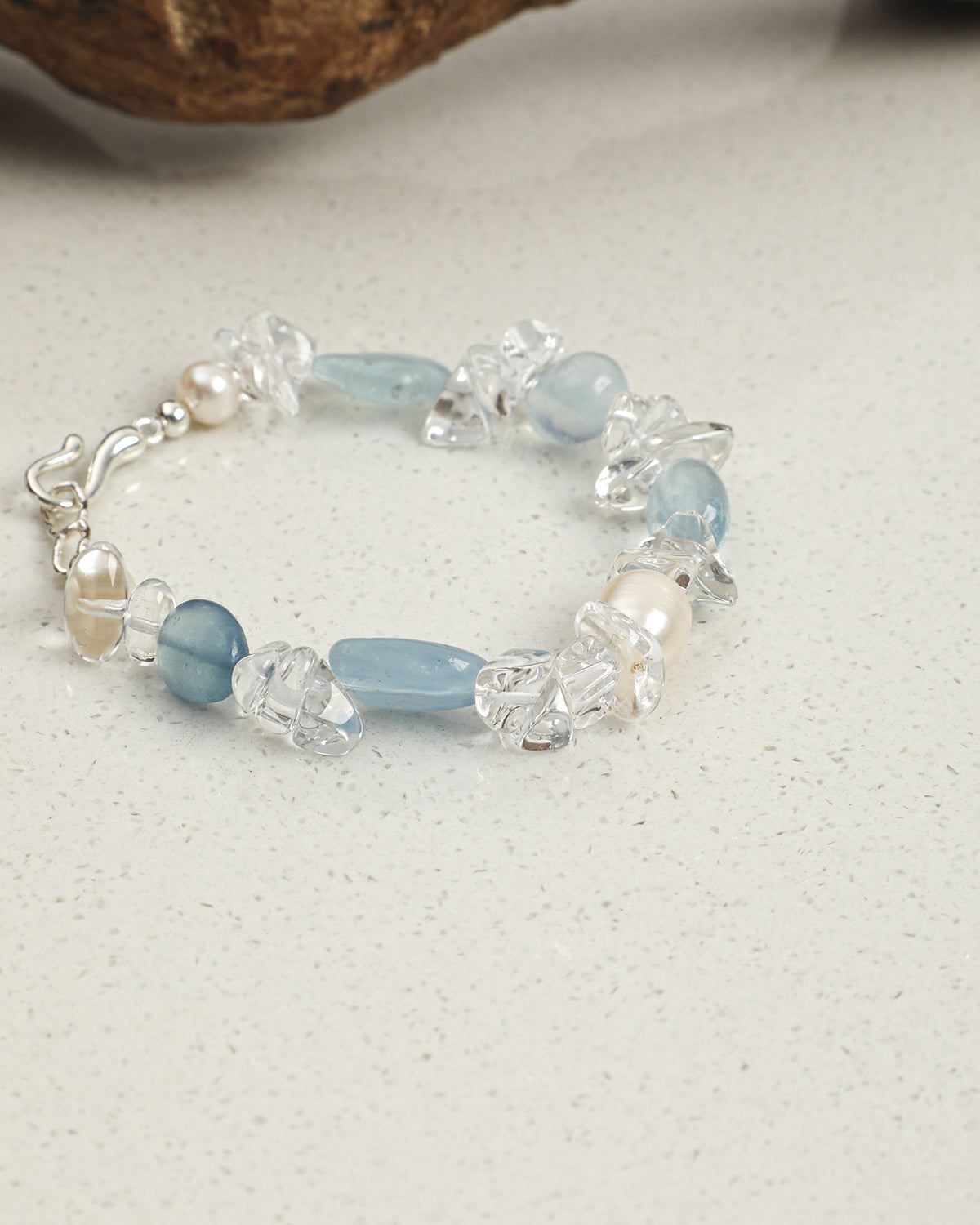 Aquamarine, Clear Quartz & Pearl Bracelet, alternate view 2