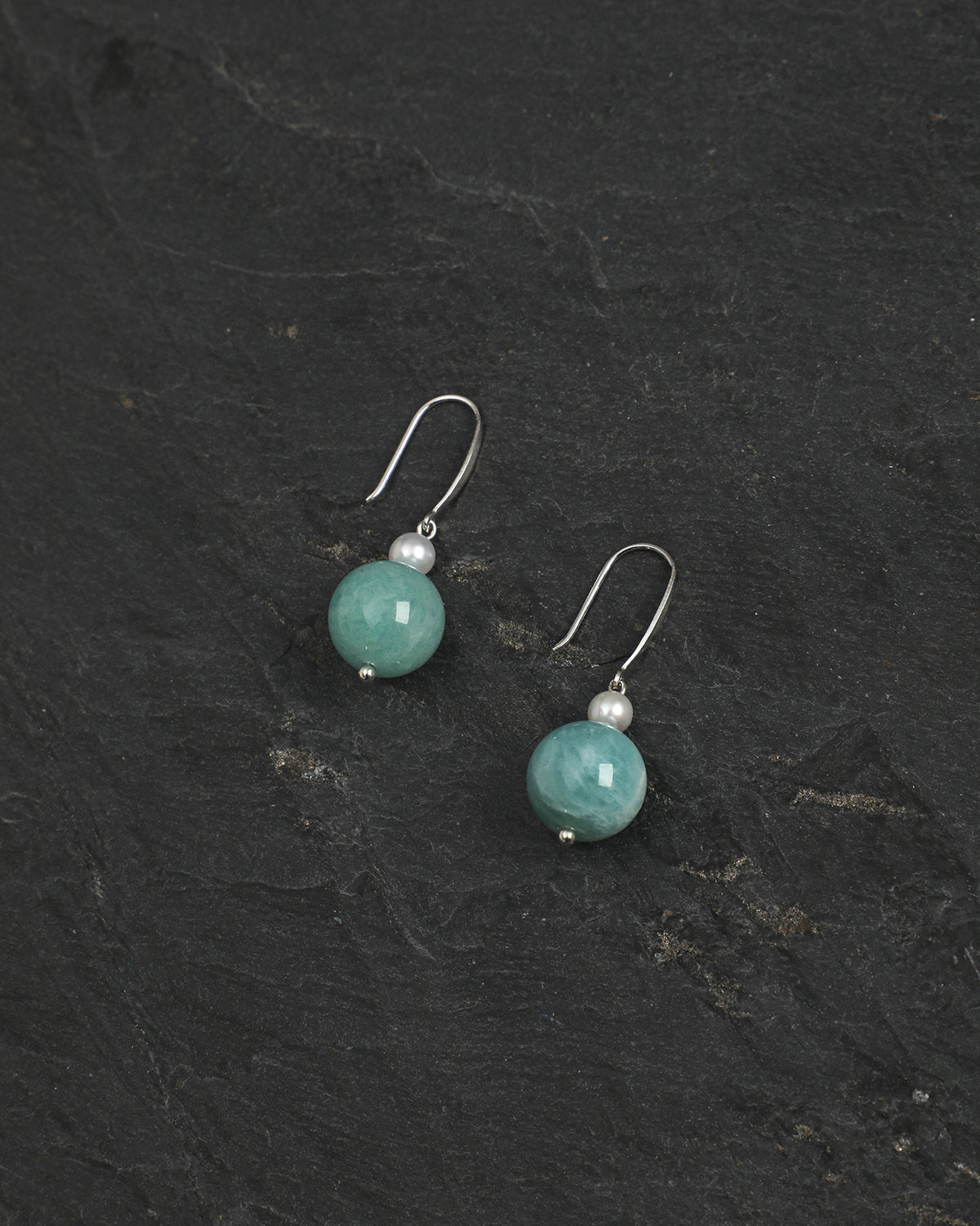 Amazonite & Seed Pearl Drop Earrings, alternate view 1