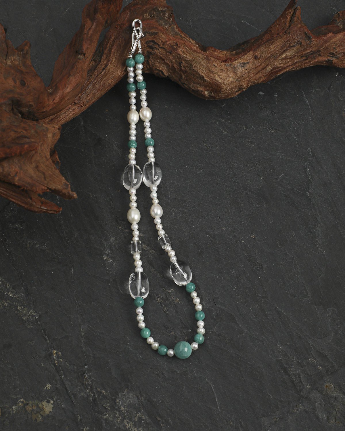 Amazonite, Clear Quartz & Pearl Necklace, alternate view 1