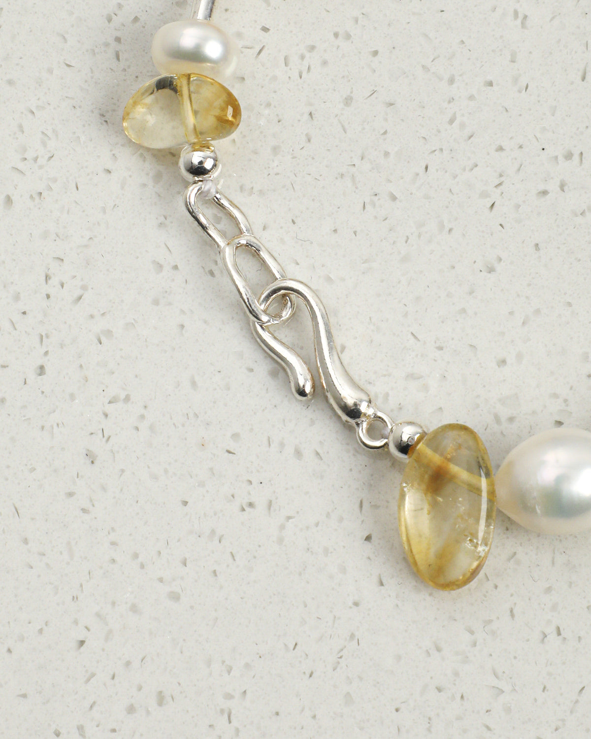 Citrine, Smoky Quartz & Pearl Bracelet, close-up detail 1