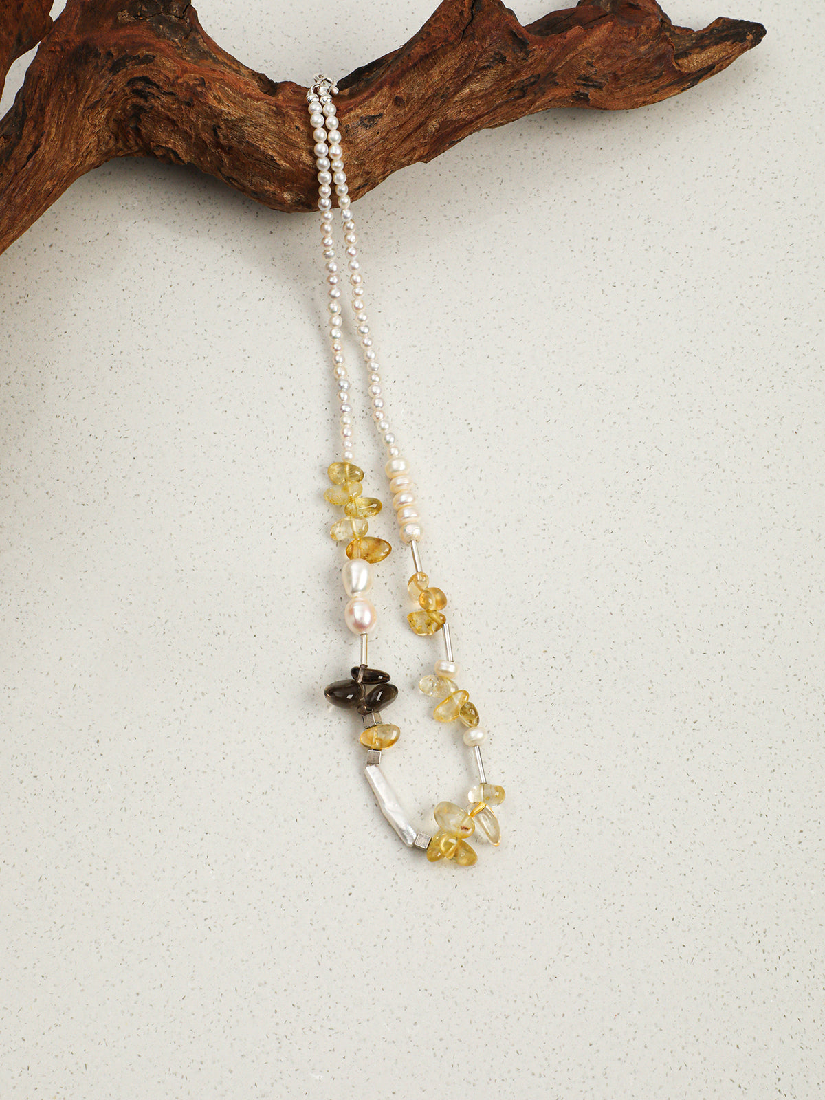Citrine, Smoky Quartz & Pearl Necklace, alternate view 2