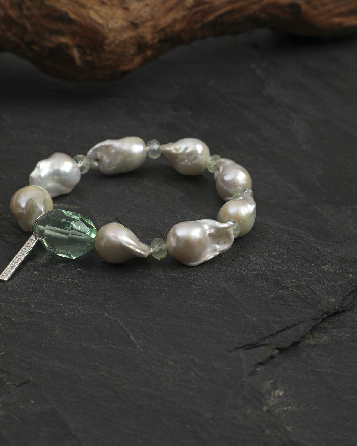 Prehnite, Green Quartz & Baroque Pearl Bracelet, alternate view 2