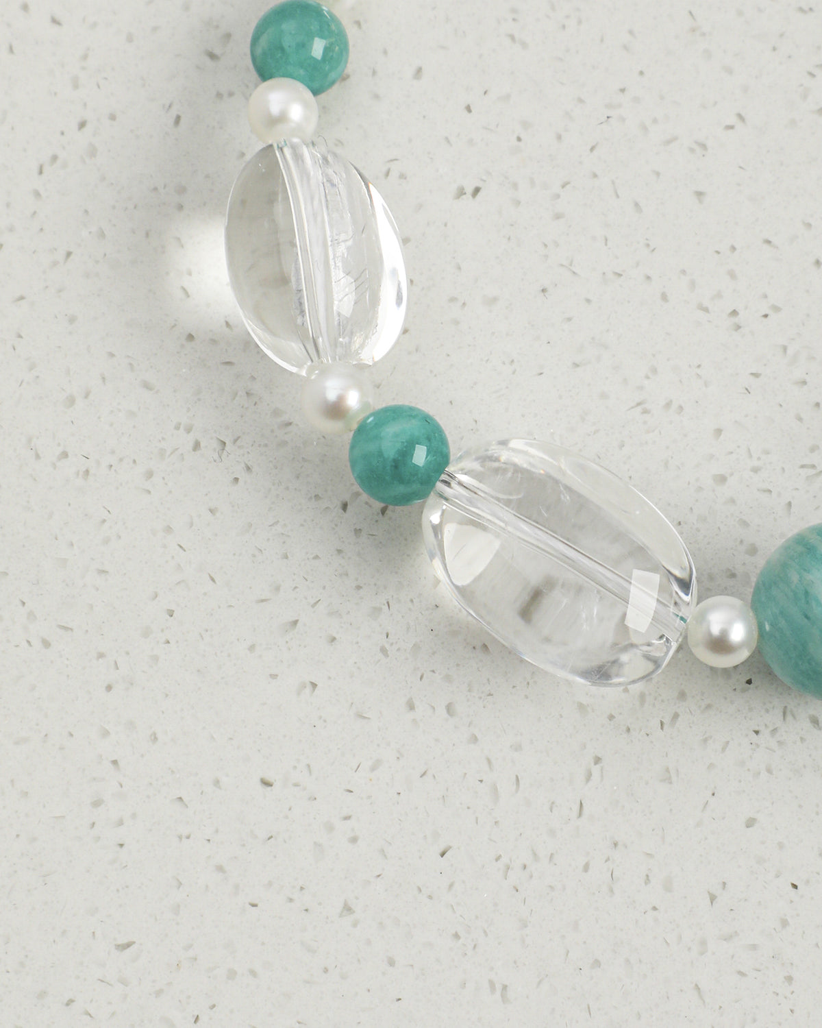Amazonite, Clear Quartz & Pearl Bracelet, close-up detail 2