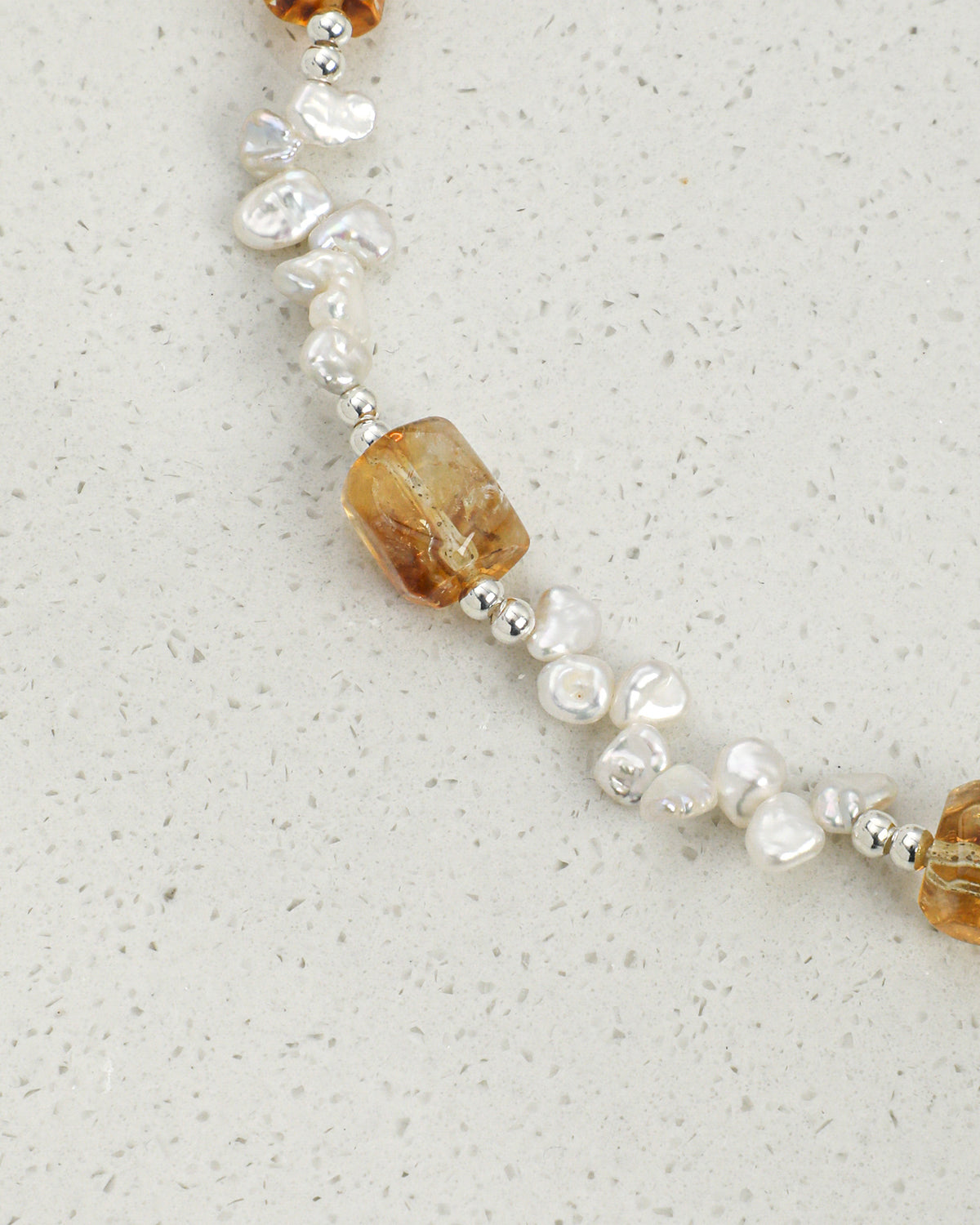 Citrine & Baroque Pearl Necklace, close-up detail 2