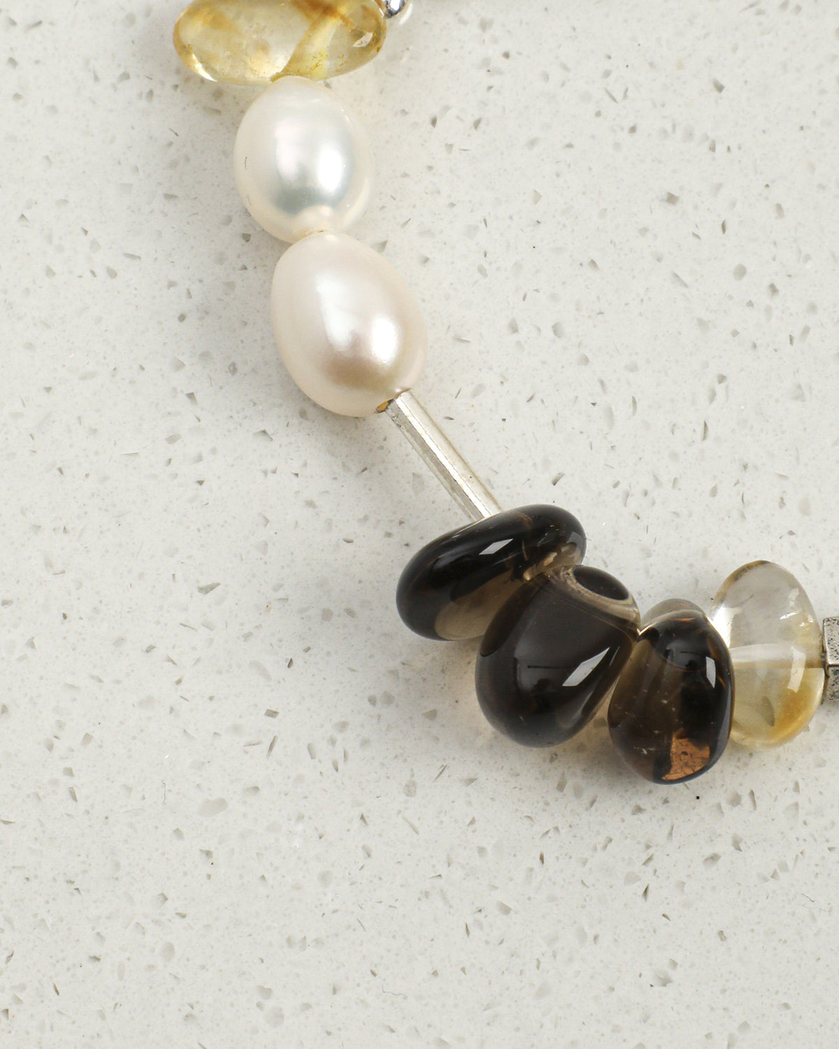 Citrine, Smoky Quartz & Pearl Bracelet, close-up detail 2