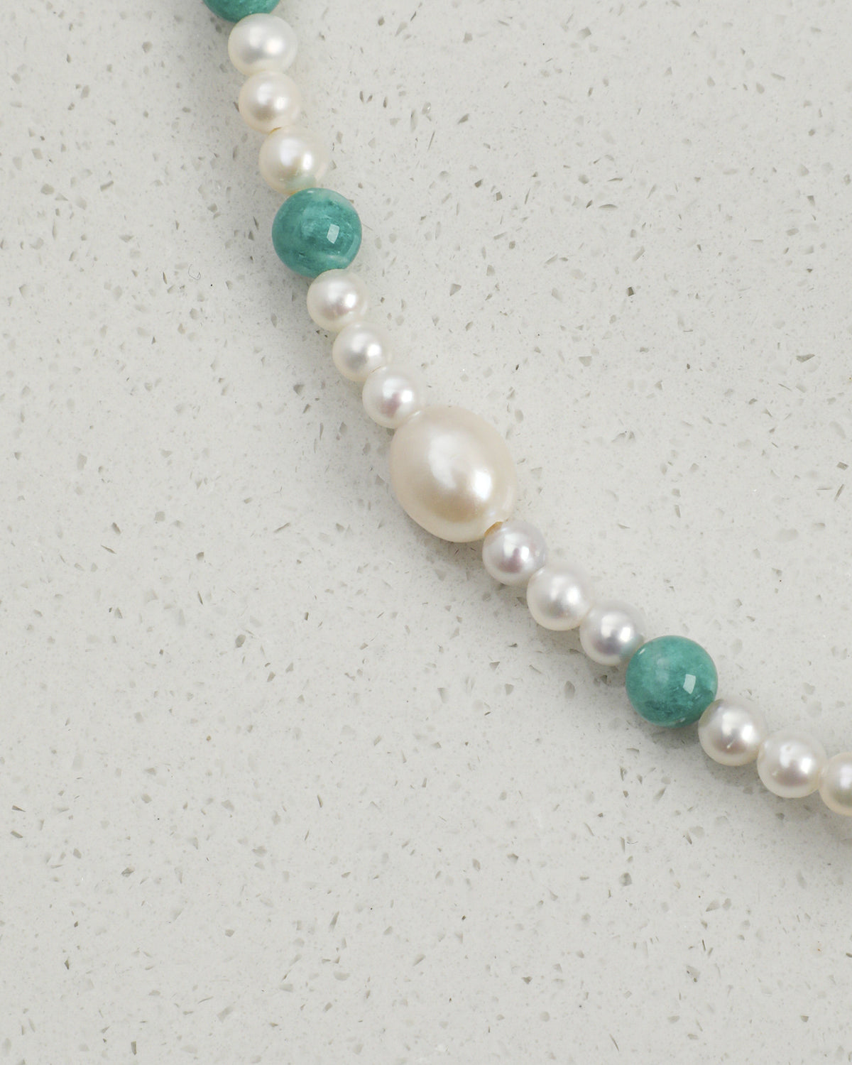 Amazonite, Clear Quartz & Pearl Necklace, close-up detail 2