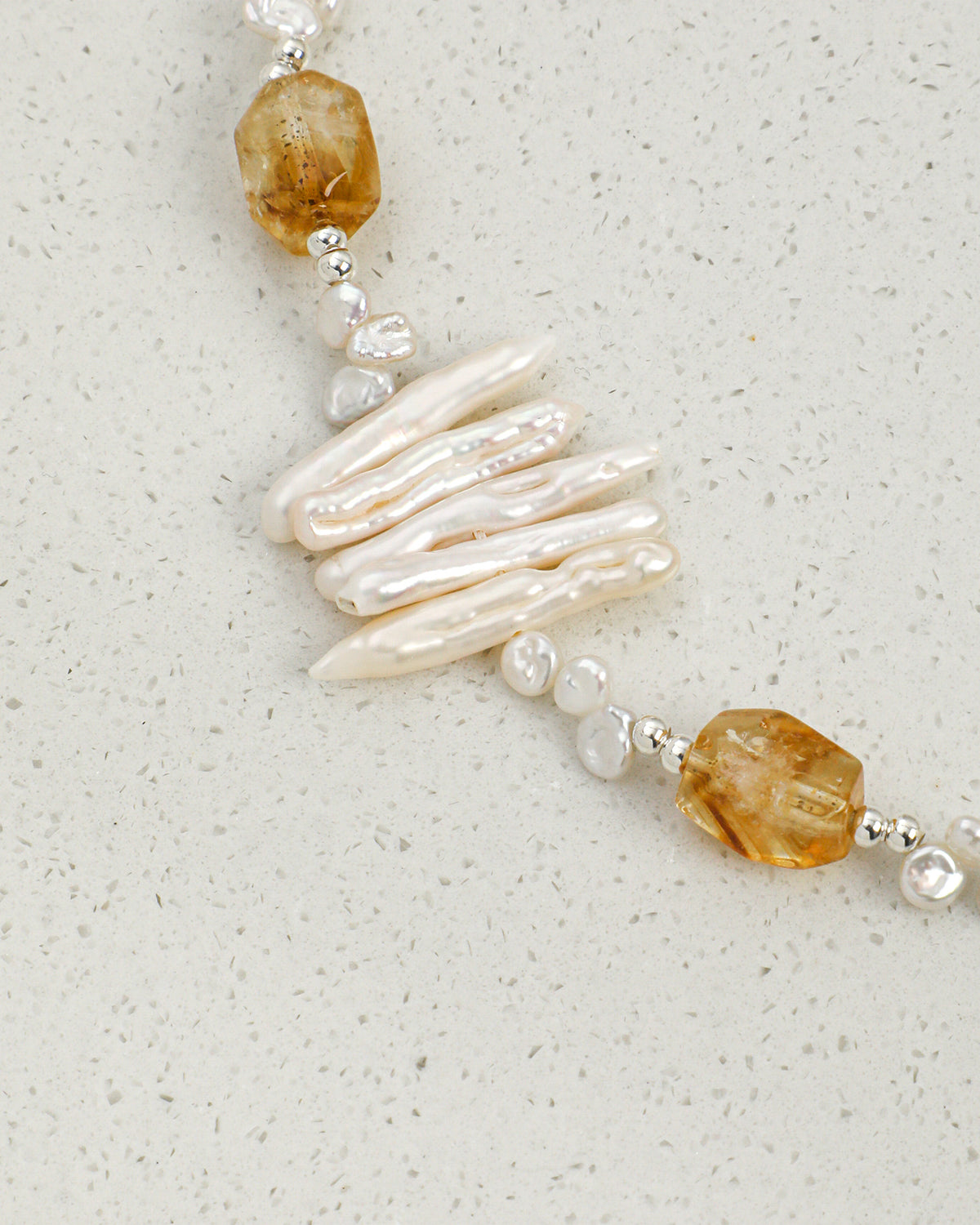 Citrine & Baroque Pearl Necklace, close-up detail 3