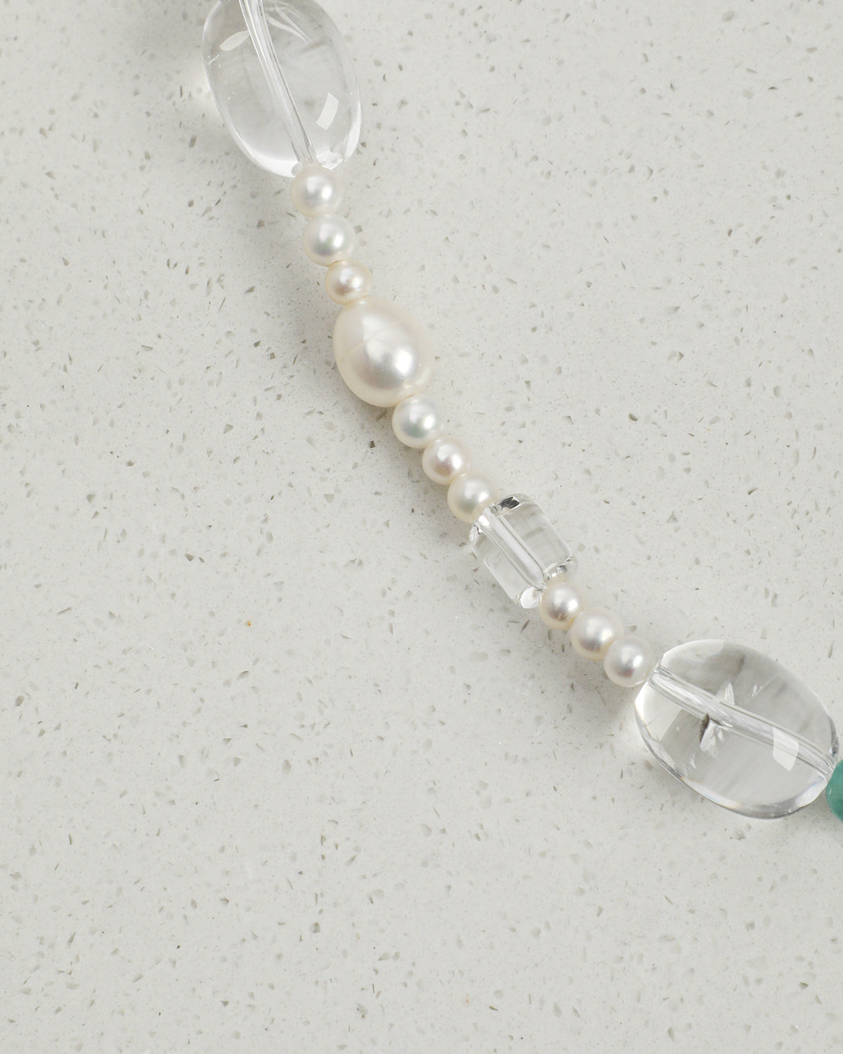 Amazonite, Clear Quartz & Pearl Necklace, close-up detail 3