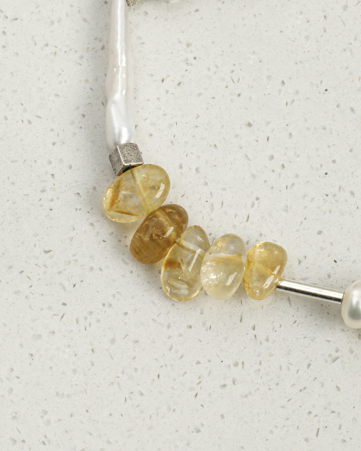 Citrine, Smoky Quartz & Pearl Bracelet, close-up detail 3