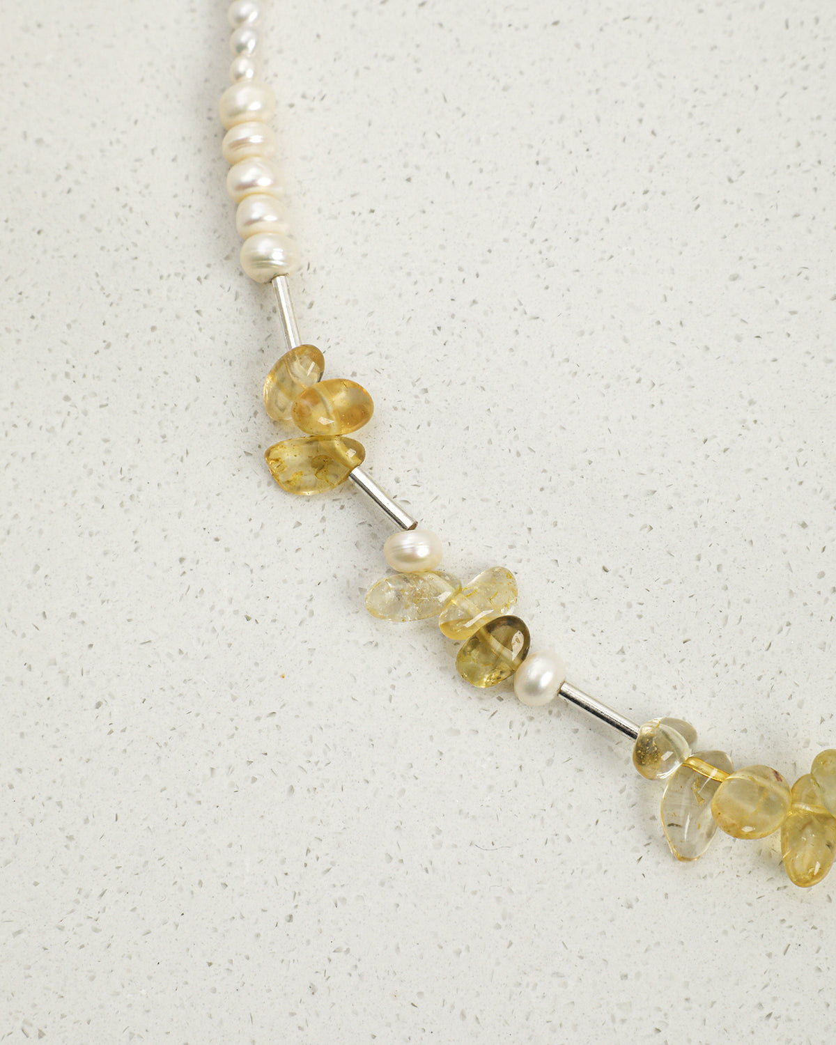 Citrine, Smoky Quartz & Pearl Necklace, close-up detail 2