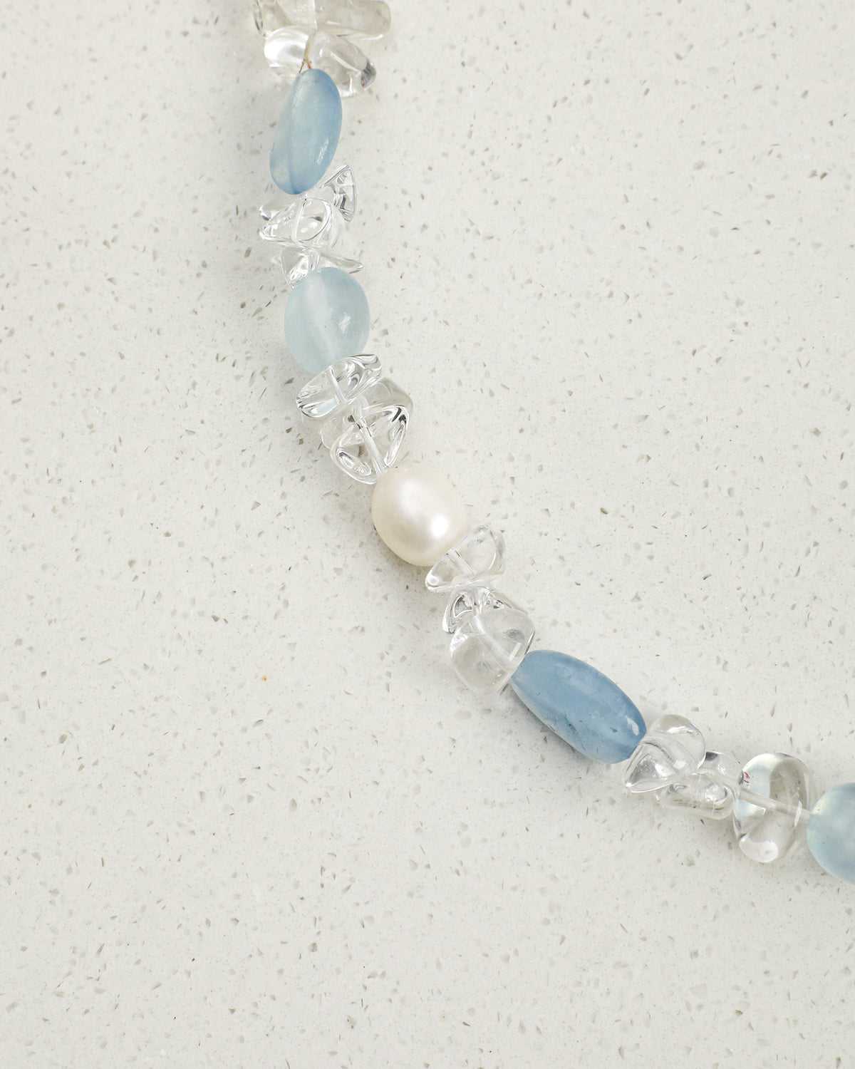 Aquamarine, Clear Quartz & Pearl Necklace, close-up detail 2