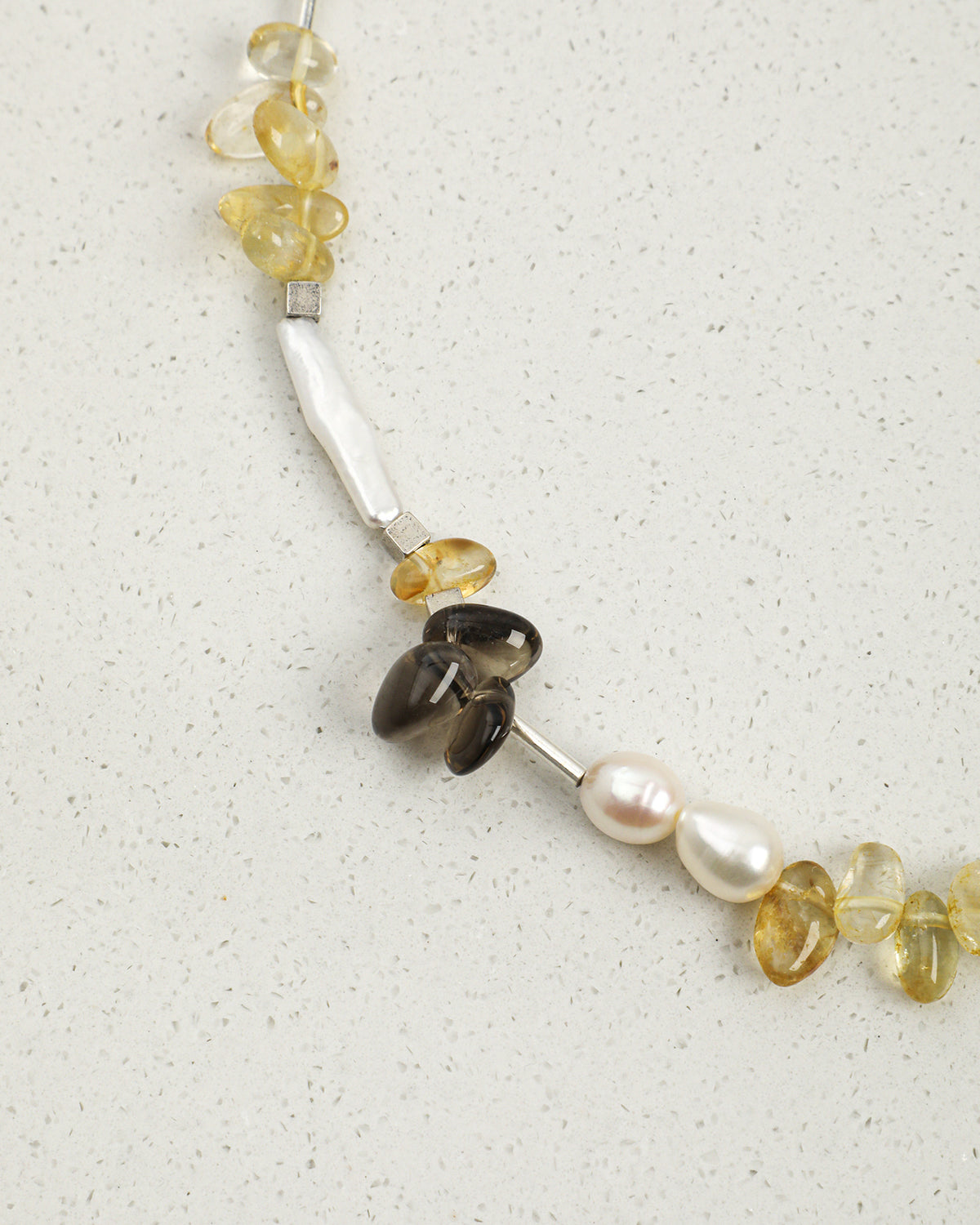 Citrine, Smoky Quartz & Pearl Necklace, close-up detail 3