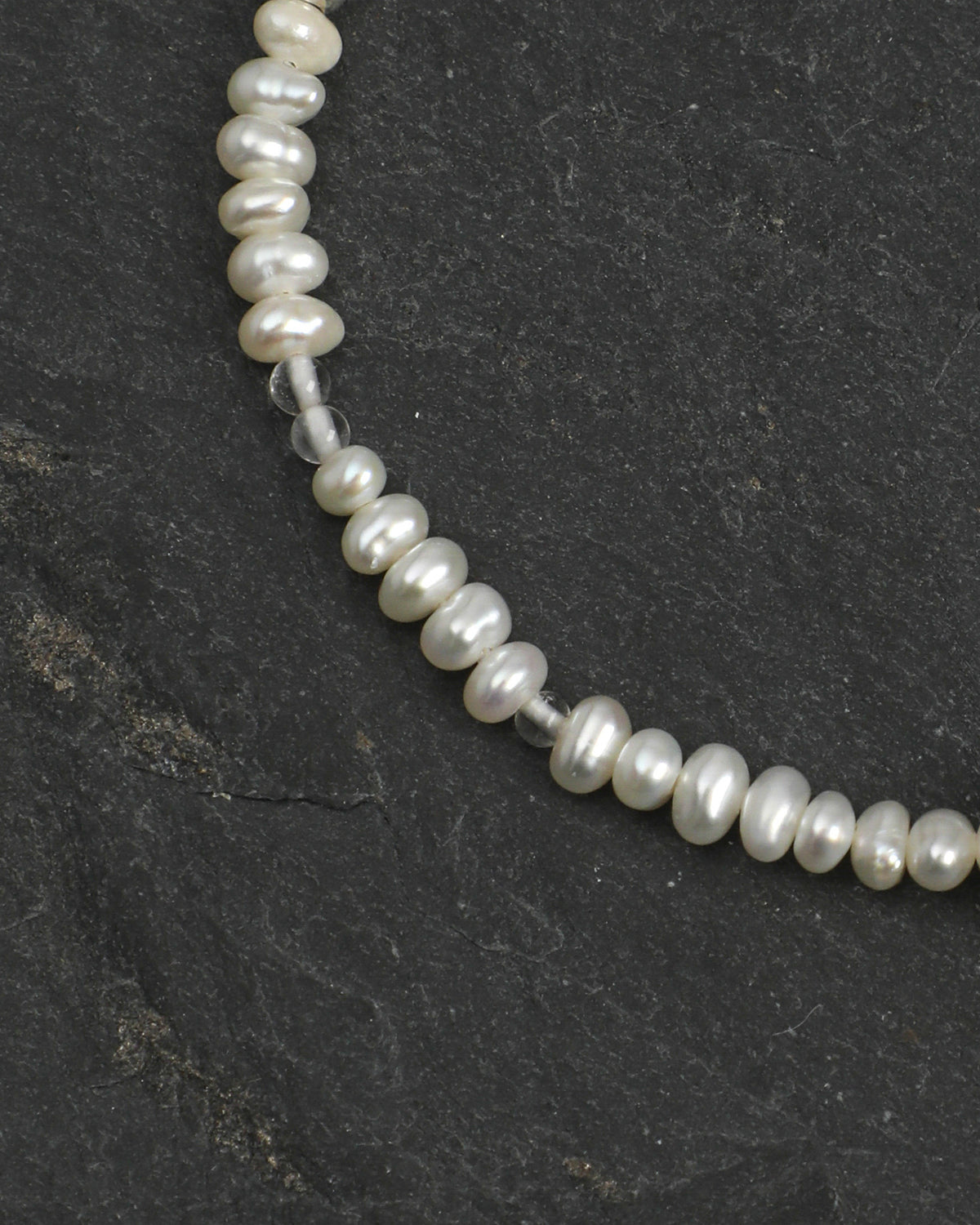 Blue Topaz, Clear Quartz & Pearl Bracelet, close-up detail 1