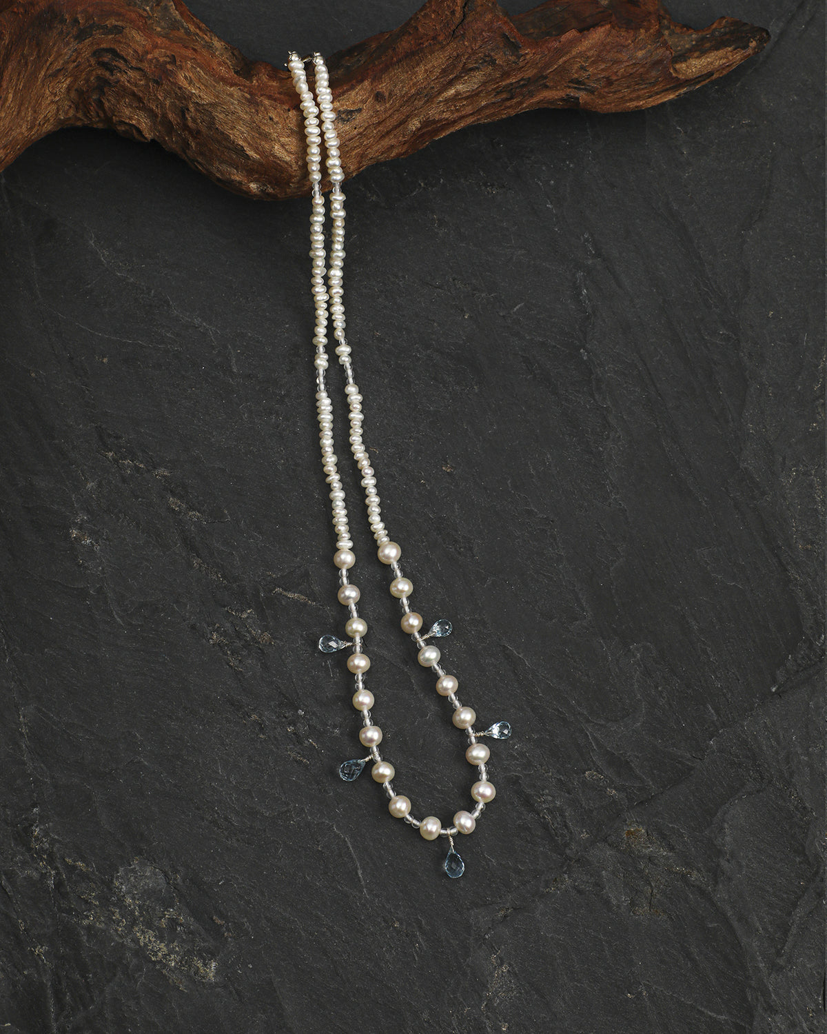 Blue Topaz, Clear Quartz & Pearl Necklace, alternate view 1