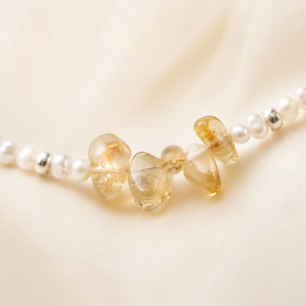 Prehnite Citrine Pearl Bracelet