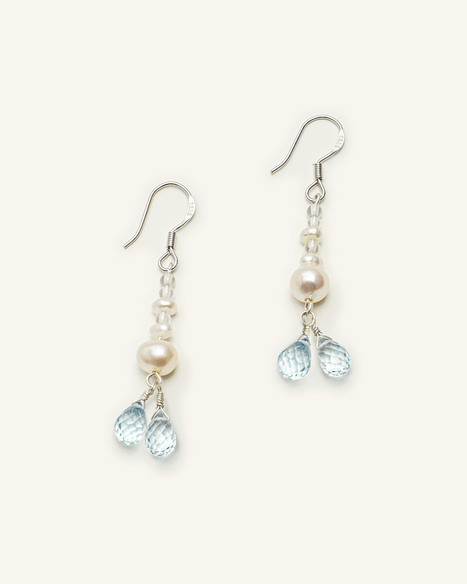 Blue Topaz, Clear Quartz & Pearl Drop Earrings