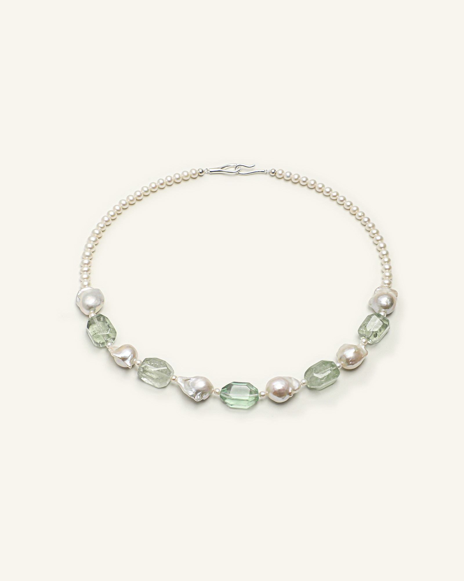 Prehnite, Green Quartz & Baroque Pearl Necklace