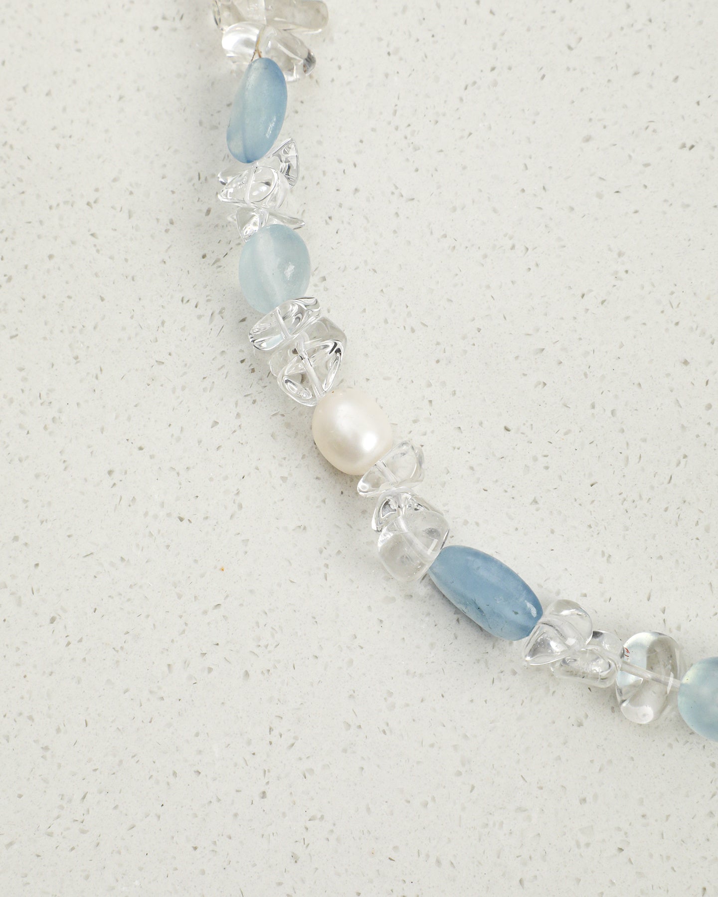 Aquamarine, Clear Quartz & Pearl Necklace, close-up detail 2